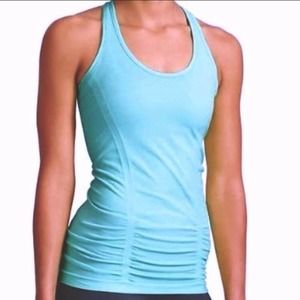Athleta Fastest Track Racerback Tank Top  Blue Stretch Ruched Size Small